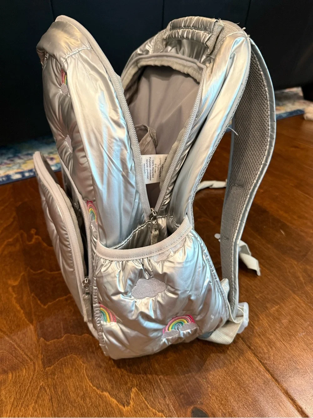 Pottery Barn Kids Silver Quilted Large Backpack